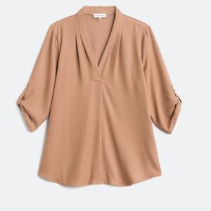 Calvin Klein V-Neck Rolled Sleeve Blouse